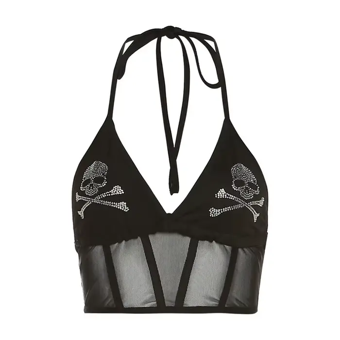 [You're My Secret] Camisole gothique à motif crâne pour femme, sexy, transparente, décolleté en V pr