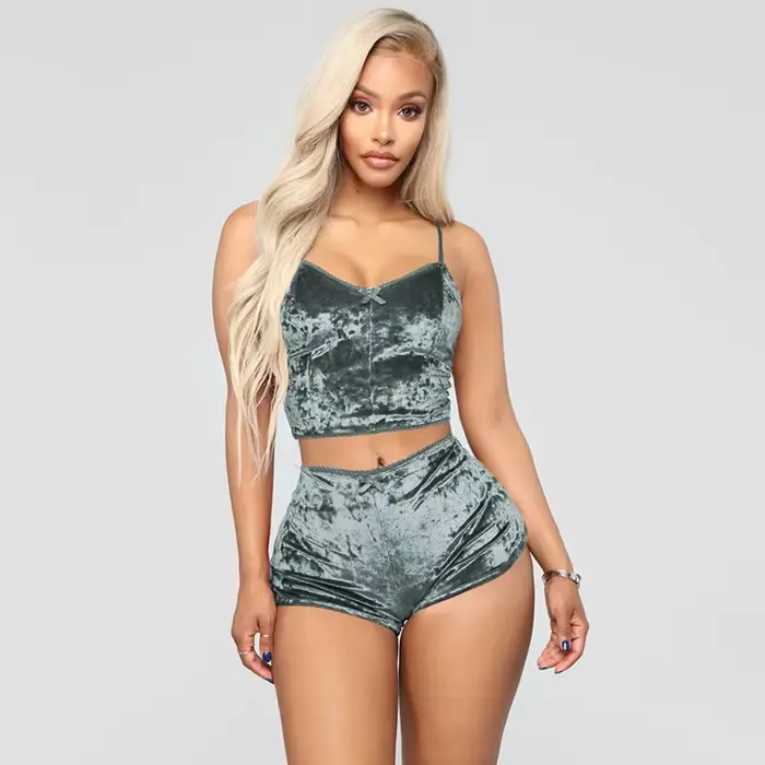 Pyjama en velours sexy lingerie col en V court pour femmes vêtements de détente mode occasionnels