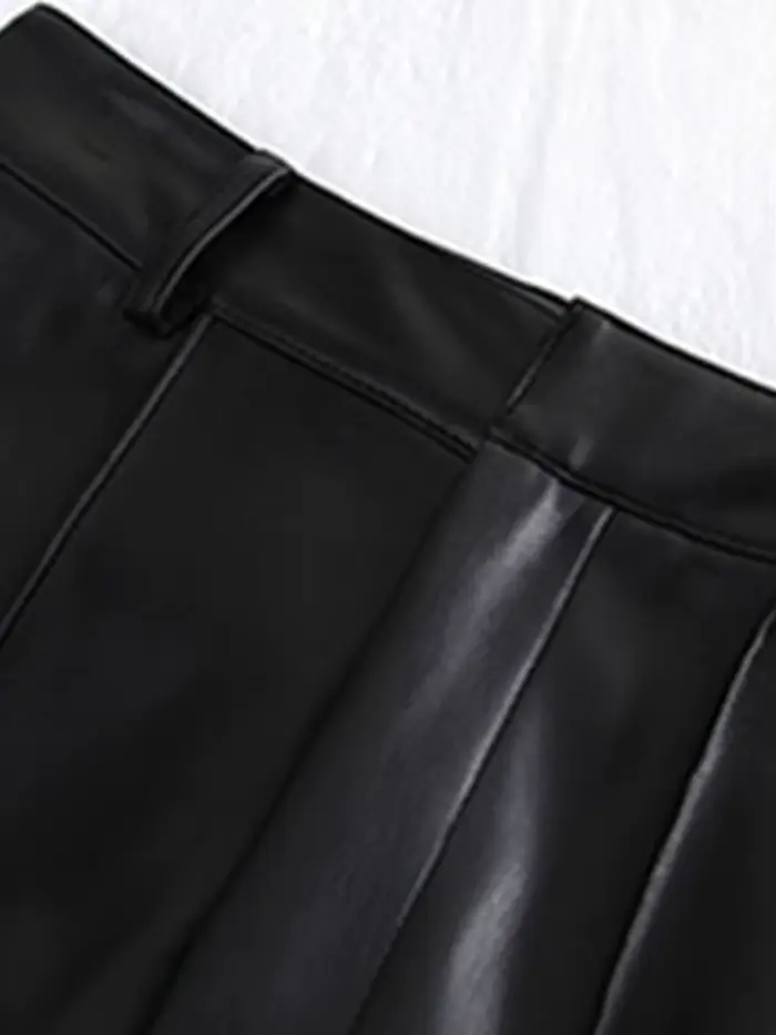 Lautaro – pantalon Long en cuir Pu souple pour femme, noir, avec fermeture éclair, taille haute, déc