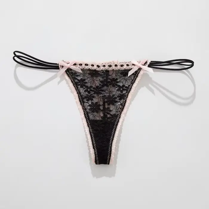 Culottes pour femmes, sous-vêtements féminins sexy en dentelle avec nœud, lingerie transparente resp