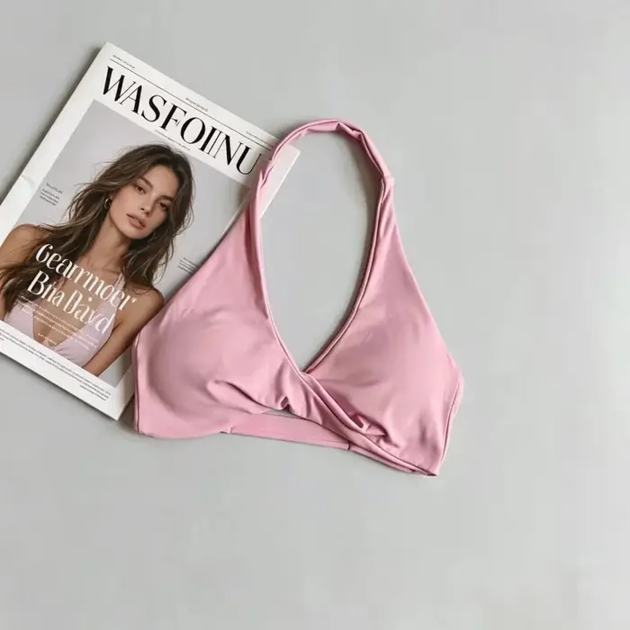 Dámská sportovní podprsenka, V-neck, vpředu zkroucená, hedvábná tkanina, bez zad, trendy, pro jógu