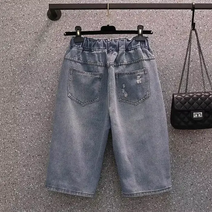 Short en denim brodé pour femmes, grande taille 4XL, été, midi, droit, vintage, décontracté, court, 