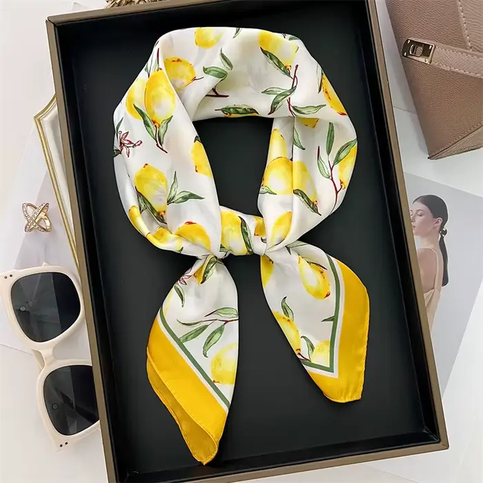 70cm carré citron imprimé jaune carré foulard en soie décontracté élégant mince respirant cou femmes