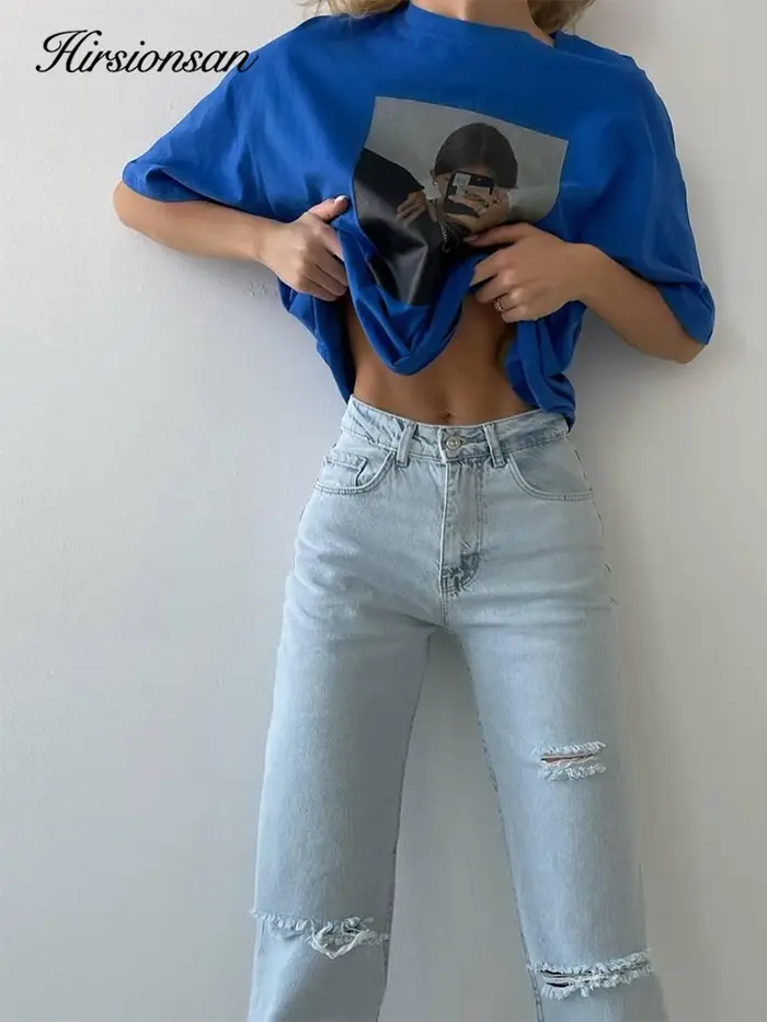 Hirsionsan – t-shirt imprimé Harajuku pour femme, haut décontracté, ample, à manches courtes, surdim