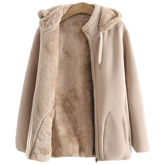 Sweat-shirt à capuche épais pour femme, veste polaire, manteaux avec fermeture éclair, hauts décontr