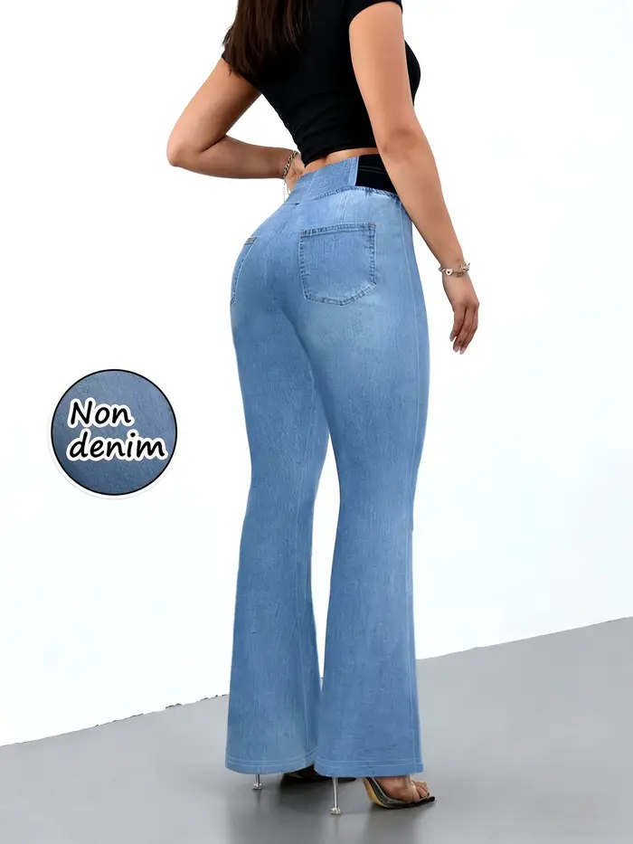 Jean évasé taille haute non en denim pour femme, leggings très extensibles, pantalon décontracté eff
