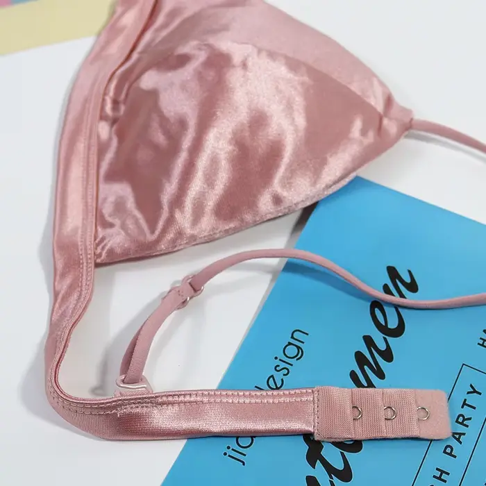 Podprsenka francouzského stylu pro ženy, ovinutá hruď, nastavitelný iniciovaný popruh, jednoduchá struktura, sexy satén, trubkový popruh, spodní prádlo, spodní prádlo