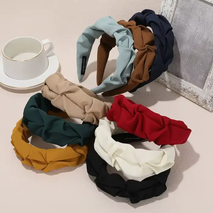 Accessoires pour cheveux coréens, couleur unie, coton froissé, cerceau de tête pour femmes, large lu