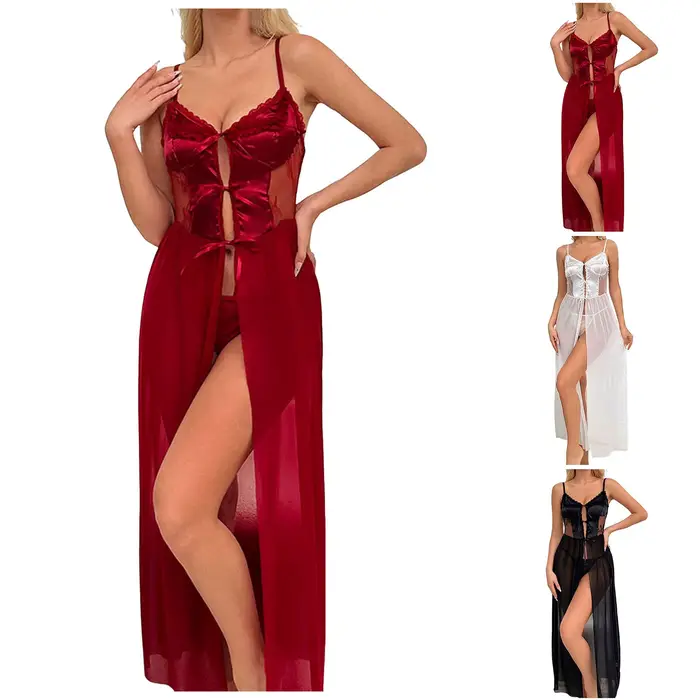 Dámské sexy červené body z průhledné síťoviny s podvazky