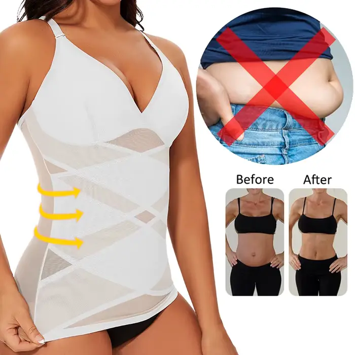 Femmes intégré soutien-gorge Shapewear col en v Camisole ventre croix façonnage ventre contrôle corps Shaper hauts sous-vêtements Compression Corset