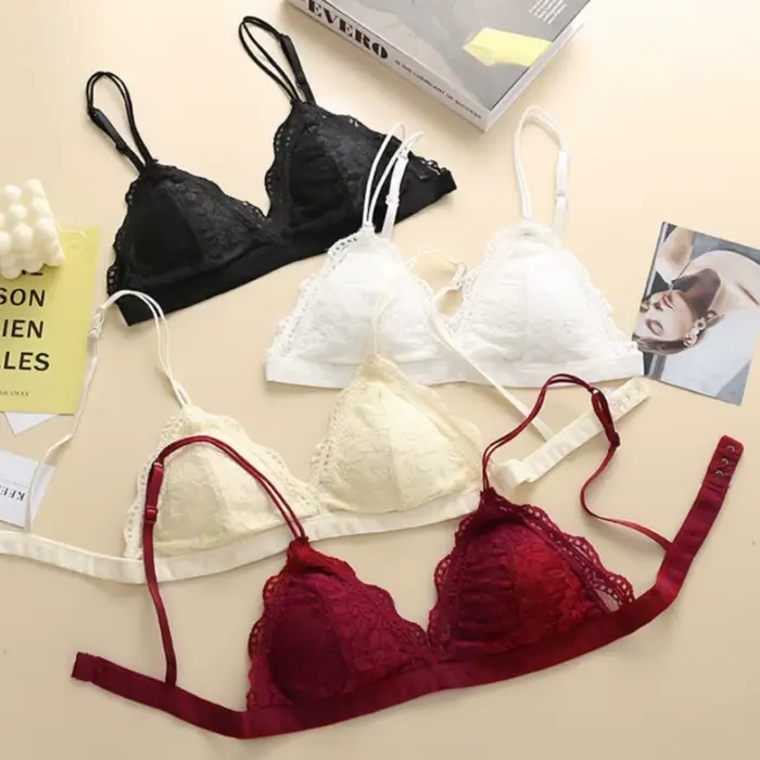 Květinové krajkové bralette s dvojitým ramínko a výstřihem do V pro ženy, vroubkovaný okraj, podprsenka bez kostic, sexy spodní prádlo, zapínání na háček na zádech, denní intimky S-L