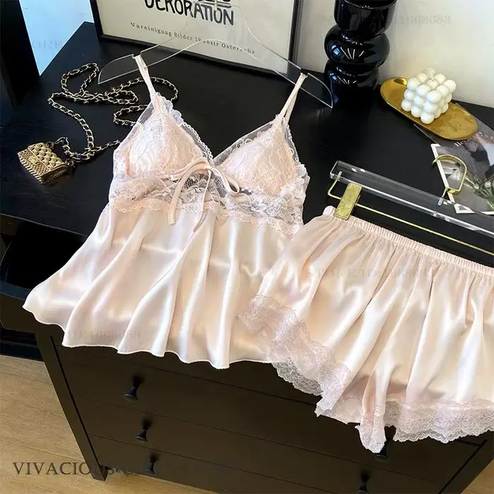 Sexy bez ramínek pyžamová sada pro ženy, intimní noční prádlo, saténové spodní prádlo, pro romantické noci a zvláštní příležitosti