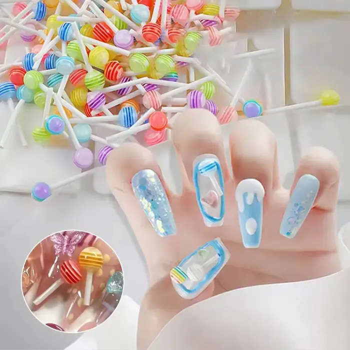 20 pièces 3D Kawaii sucette conception Nail Art breloques acrylique coloré dessin animé résine ornem