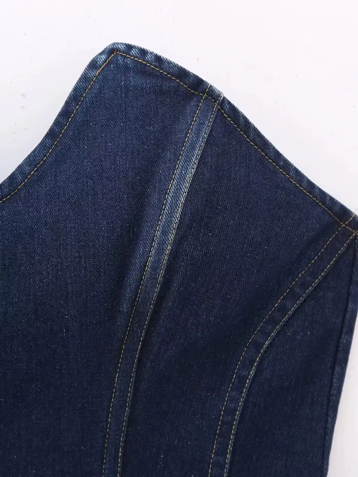MYIT-Haut de cowboy froncé sans bretelles pour femme, haut asymétrique, fermeture éclair, décoration