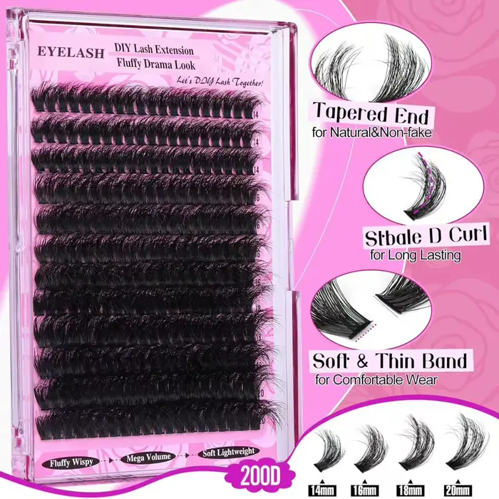 200D Faux vison extensions de cils manga individuel cluster cils 14-20mm naturel longs cils noirs D