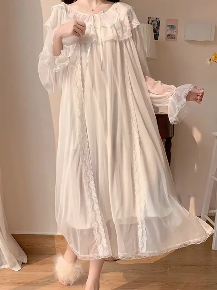 Femmes volants Vintage chemises de nuit Lolita pyjama princesse blanc dentelle maille fée robe de nuit victorienne chemise de nuit vêtements de détente