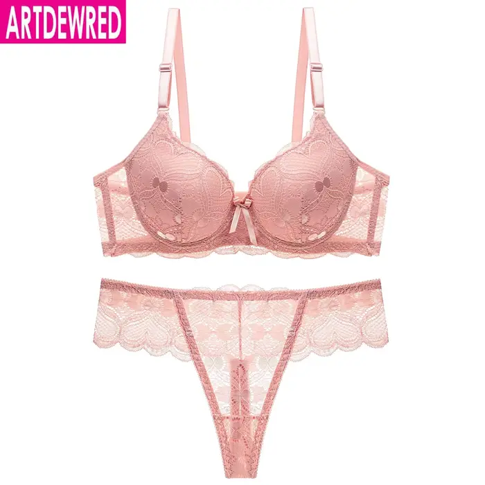 Ensemble de soutien-gorge et culotte en dentelle pour jeune fille fin et confortable nouvelle collection 2020 sexy sans couture tricoter arc élégant pour femmes