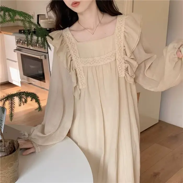 Robe de nuit blanche à manches longues pour femmes, chemise de nuit, pyjama, chemise de nuit, vêteme