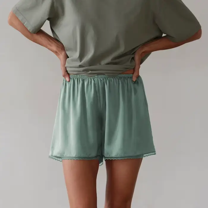 Jupons pour femmes, demi-glissement, culotte en Satin, garniture en dentelle, jambes larges, soyeux, bas de pyjama, vêtements de maison quotidiens décontractés