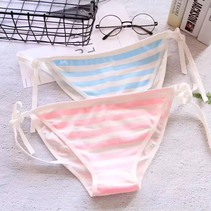 Japonské sexy spodní prádlo Lolita Kawaii, mini bikiny pruhované modré, růžové a bílé, cosplay pro dospělé, podprsenka, spodní prádlo, plavky set Frenum pro ženy