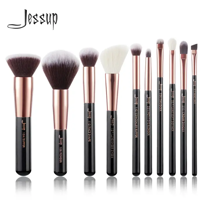 Jessup – pinceaux de maquillage synthétiques naturels, 10 pièces, poudre de fond de teint, Blush, fa