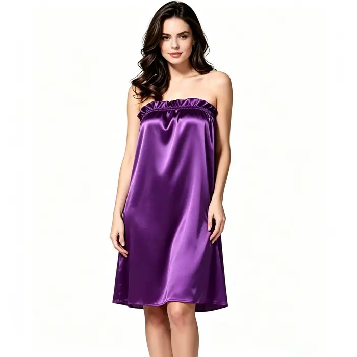Robe de Nuit Féminine Élégante en Satin 2026 – Nuisette Sexy Sans Manches et Sans Bretelles pour Femme