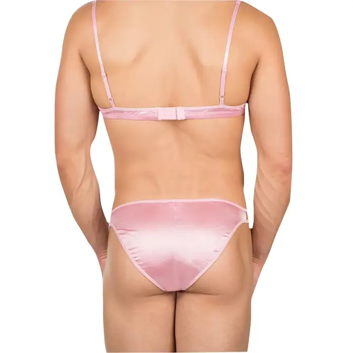 Sissy homme ensembles lisse Satin dentelle soutien-gorge sous-vêtements homme Designer Lingerie haut soutien-gorge réglable pour hommes mâle Sexy hauts + slips pour hommes