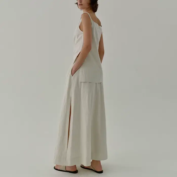 Jupe Chic en lin Vintage fendue sur le côté pour femmes, couleur unie, coton et lin, nouvelles jupes