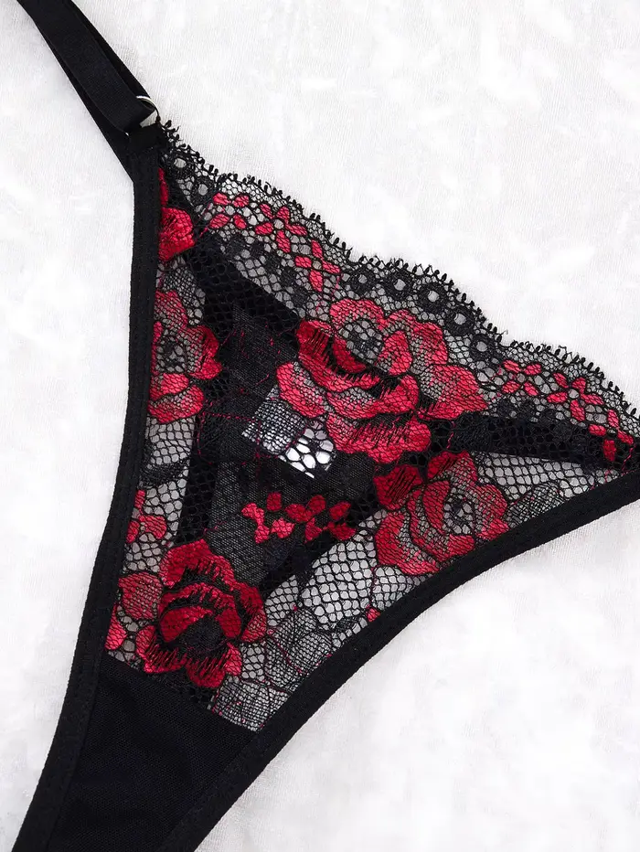 černá bez ramínek krajka sexy noční košile pro ženy, transparentní krajka noční košile, květinový vzor s průhlednými popruhy ZA825133