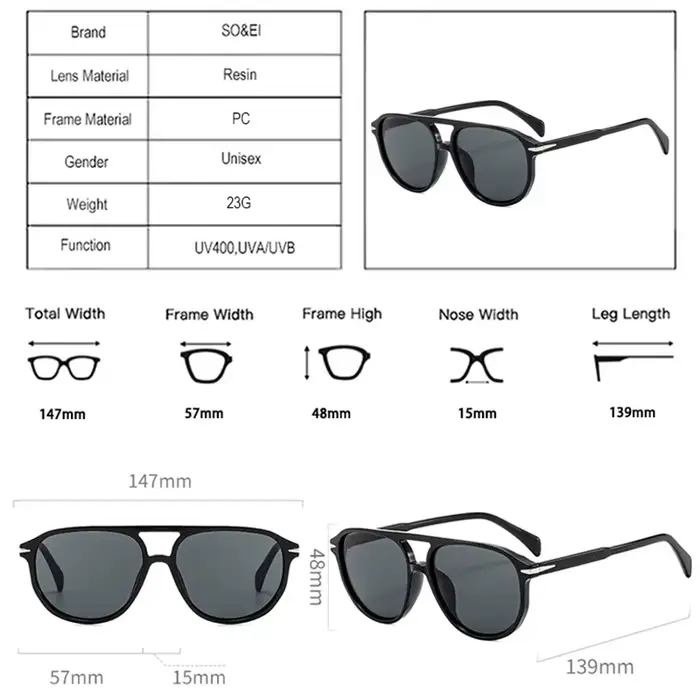 SO & EI rétro Double ponts pilote hommes Rivets lunettes de soleil marque de mode concepteur femmes
