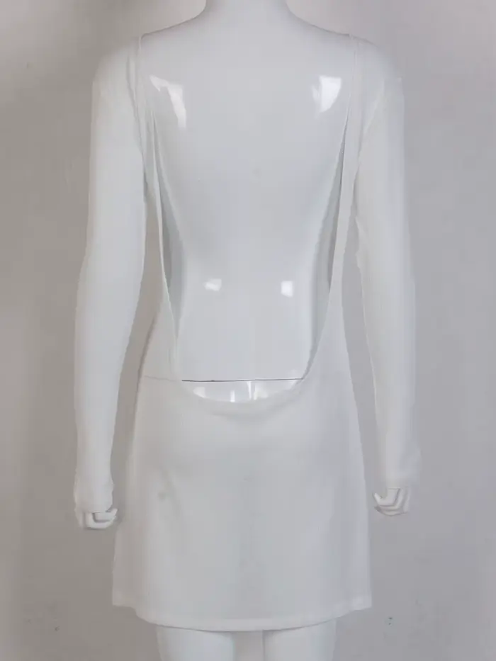 Femmes Sexy robe dos nu été à manches longues couleur unie voir à travers Club plage Mini robe maill