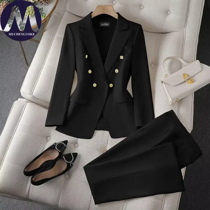 Ensemble deux pièces pour femmes, mode coréenne, blazer à manches longues et pantalon large, tenue d