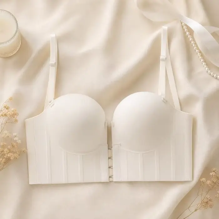 Soutien-gorge sans bretelles, dos en U, push-up, anti-affaissement, sans armatures, à effet push-up, décolleté en V profond, fermeture frontale, pour mariage
