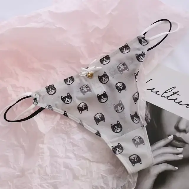 Culotte Sexy taille basse transparente, sous-vêtement en maille avec motifs de fraises et de cerises pour femmes et filles