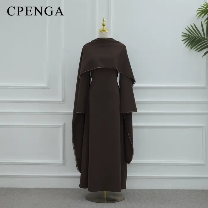 Robe Abaya Modeste pour Femmes Musulmanes du Moyen-Orient avec Châle Amovible, Élégante Robe Simple 