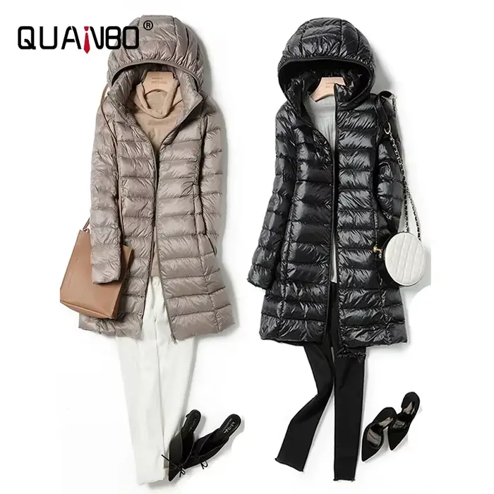 Veste de printemps ultralégère et fine pour femme, longue, pliable, chapeau détachable, jupe cintrée