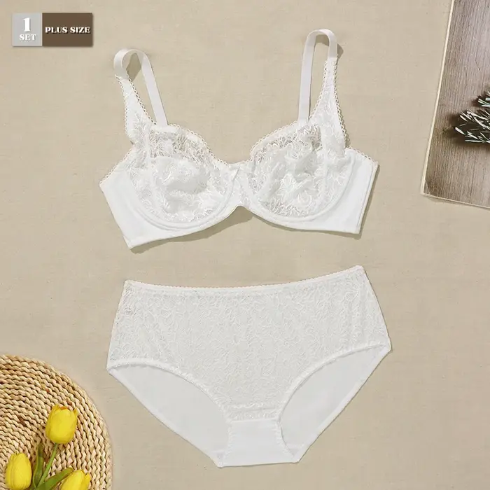 BEAUWEAR dámská velká velikost krajkový set spodního prádla podprsenka s drátkem bez podšívky tenká prodyšná