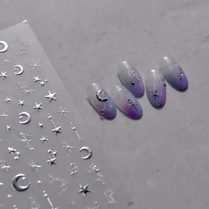 Autocollant 3D doré soleil/lune/étoile bronzant pour Nail Art, 8x10cm, Laser étoile lune, décalcoman