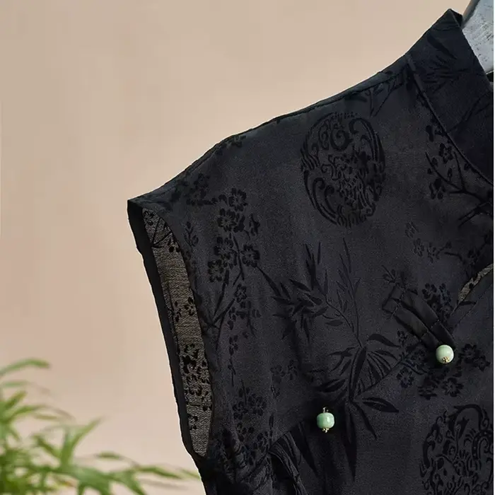 Chemise fine rétro nouveau Style chinois Cheongsam haut noir Jacquard T-shirt à manches courtes été 