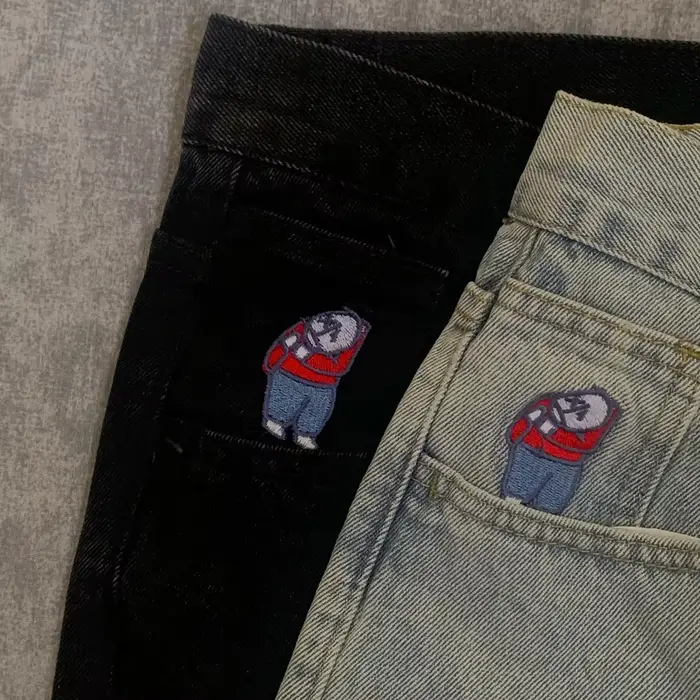 Y2K broderie Baggy garçon jean femmes Streetwear gothique dessin animé bleu jean droit rétro Punk Ro