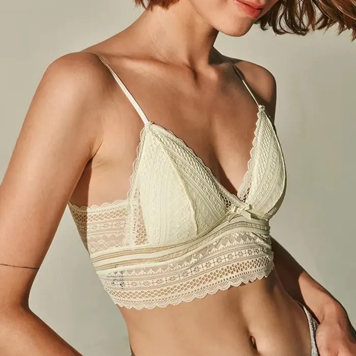 Trojúhelníková podprsenka s krajkou, Sexy Bralette, Soft, Low Back, Biustonosz, Dámské spodní prádlo