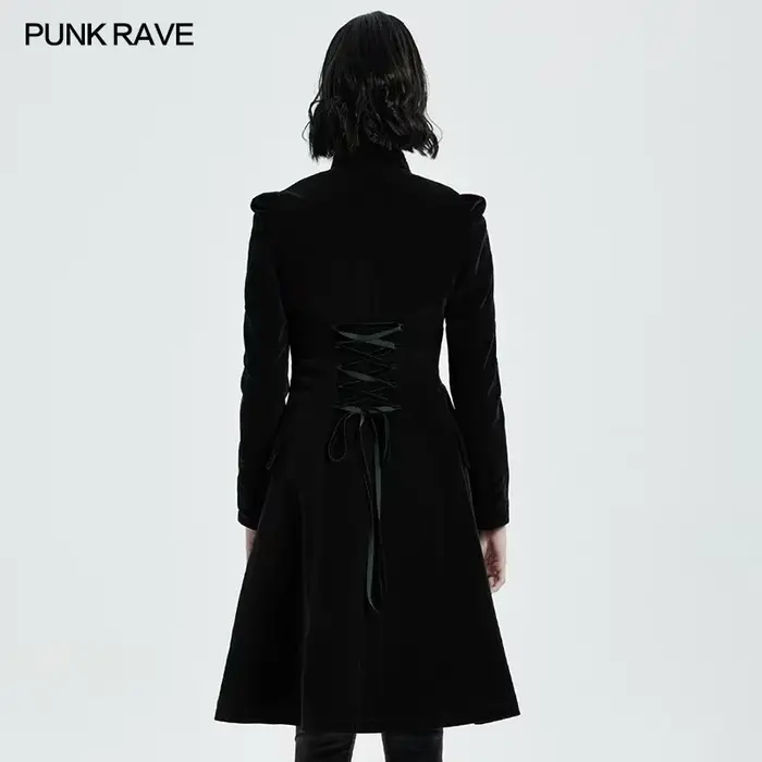 PUNK RAVE-Manteau mi-long gothique pour femme, magnifique veste rétro, velours de trame de haute qua