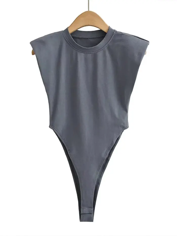 Hauts Sexy femmes été une pièce moulante Body rembourré épaule Body noir sans manches corps costumes