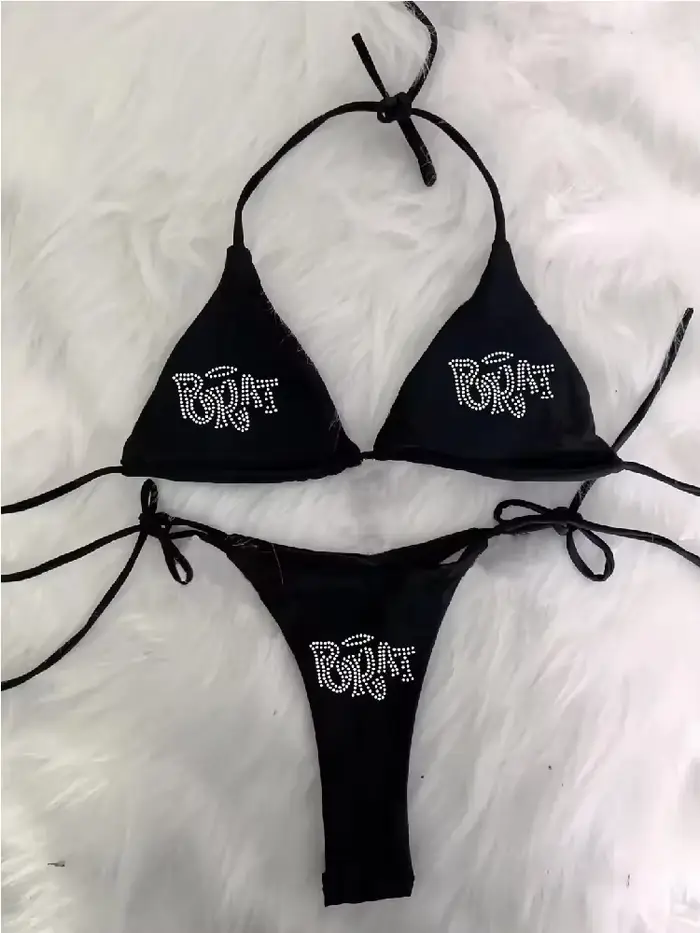 2000s femme Punk nouveau maillot de plage vêtements gothiques BRAT strass impression Grunge maillot 