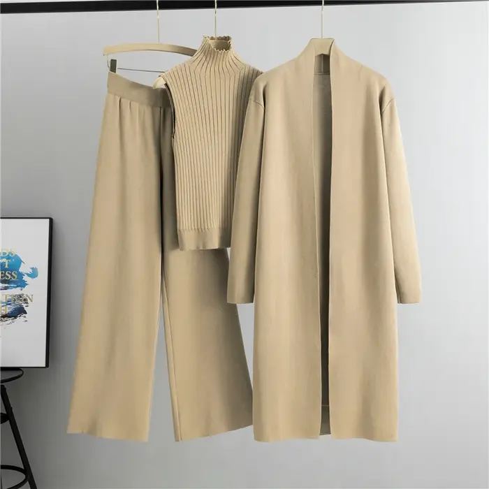 Ensemble 3 pièces élégant et tendance pour femme en tricot Hiver et Automne 2026 : Cardigan, Pull et