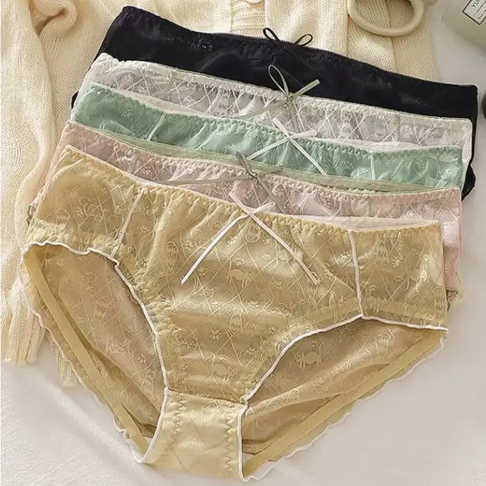Velká velikost M až 4XL dívky krajkové kalhotky mléko pocit slipy cukroví barvy pletivo spodní prádlo bavlna rozkrok ženy sexy spodní prádlo