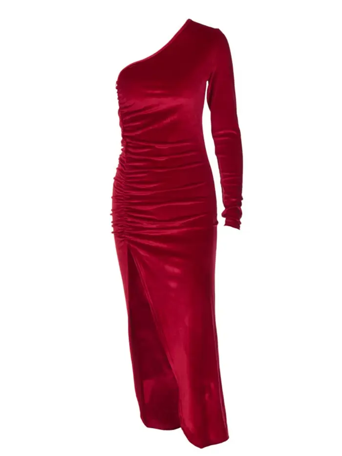Robe midi élégante à manches longues pour femmes, moulante de soirée en velours, crayon fendu, vêtem