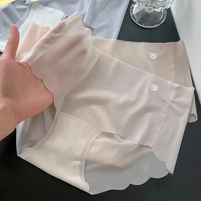 Dámské Ice-Cold hedvábí neviditelné kalhotky, Ultra Slim bezešvé prádlo, vysoký pas, prodyšné, měkké, pružné, pohodlné, Lingeri, nová kolekce 2024