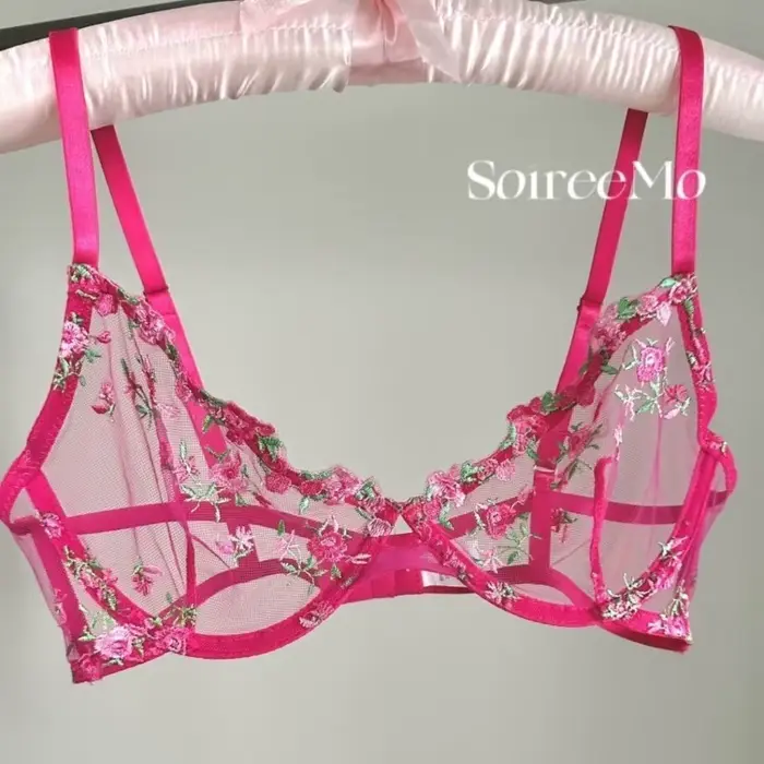 Elegantní francouzská krajková podprsenka, květinová výšivka, průhledný Mesh Bralette s měkkými nitěmi pro velká prsa, luxusní spodní prádlo, britské velikosti, trendy