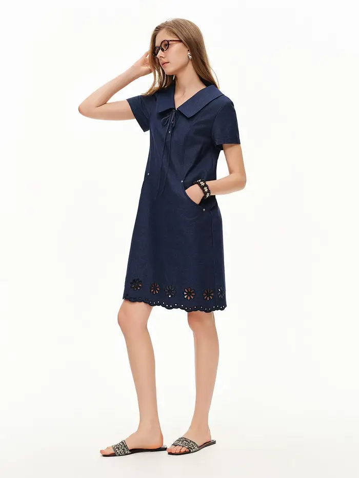 DUSHU Nouvelle Robe Trapèze Effet Jean pour Femme Été 2026, Robe Midi Vintage Coupe Ajustée pour le